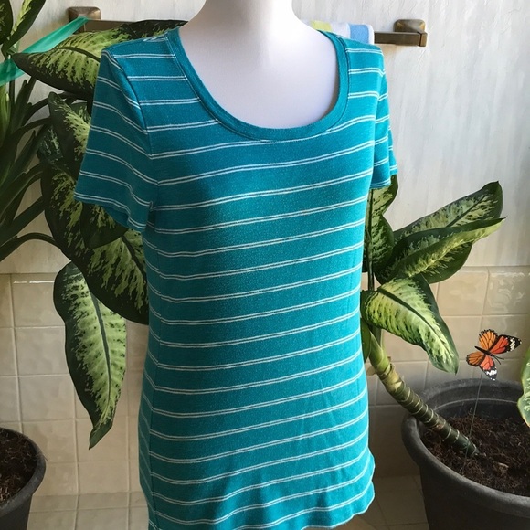Merona turquoise and white striped scoop neck  tee - Picture 1 of 5